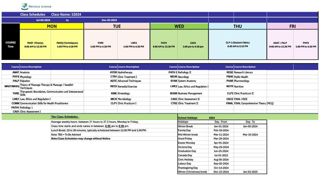 MT Class Schedules Sample